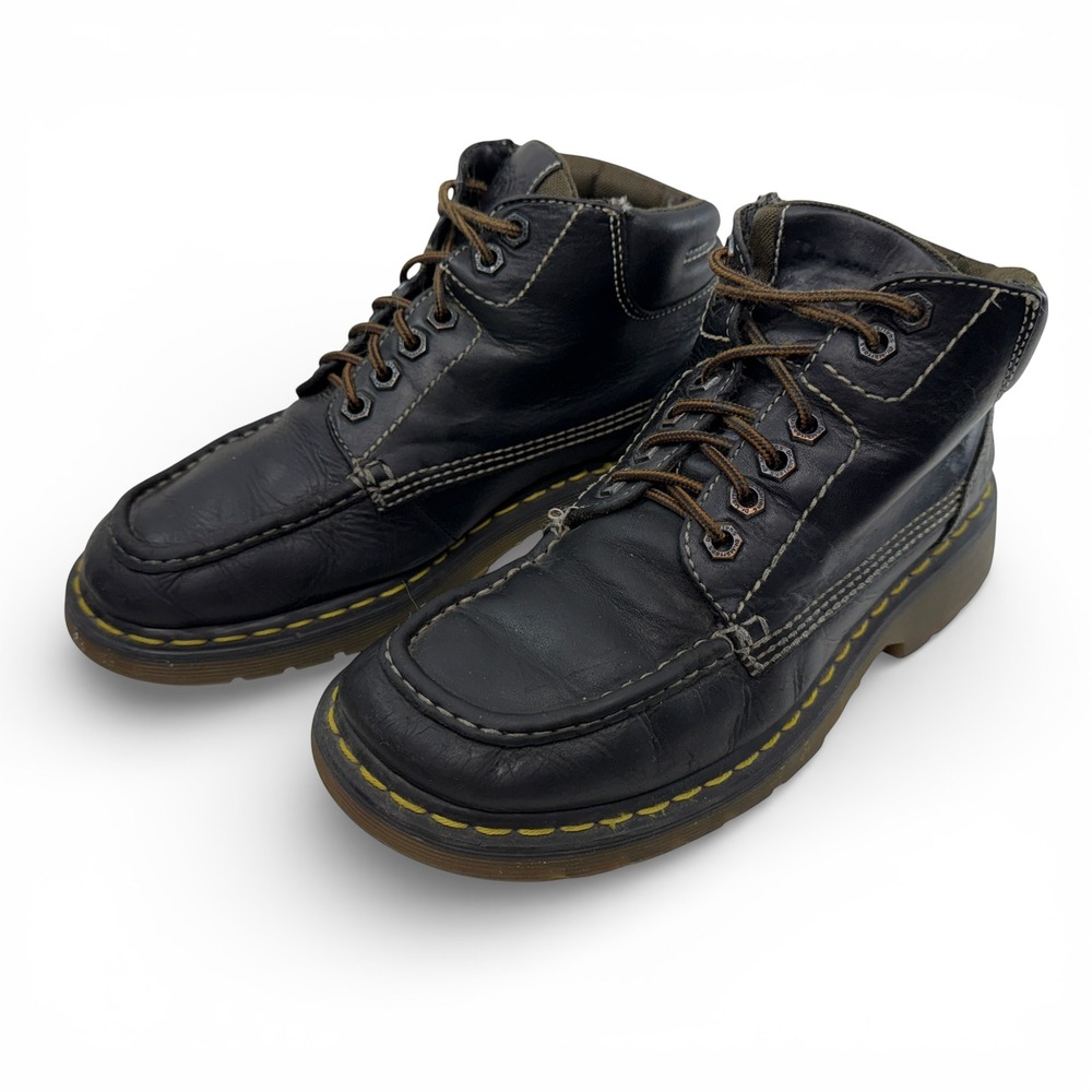 Dr Martens Bark Grizzly Moc Toe Combat Boots‎ Mens 9 Black Leather Lug VTG Y2K
